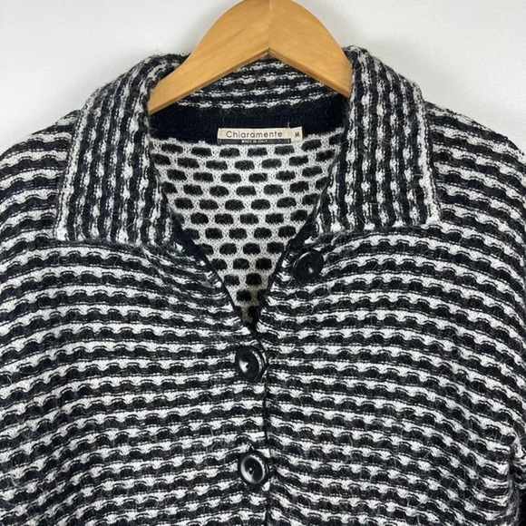 Chiaramente Black & White Textured Cardigan Sz M Made in Italy Acrylic Wool - Picture 2 of 11